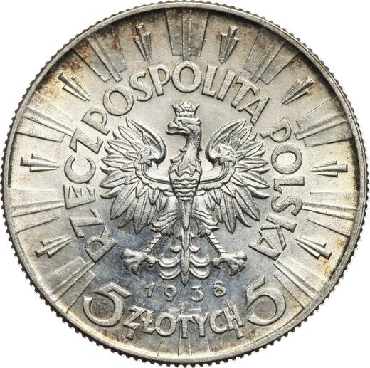 Anverso 5 eslotis 1938 "Józef Piłsudski" - valor de la moneda de plata - Polonia, Segunda República