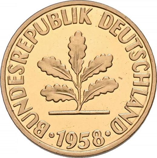 Реверс монеты - 2 пфеннига 1958 года J - цена  монеты - Германия, ФРГ
