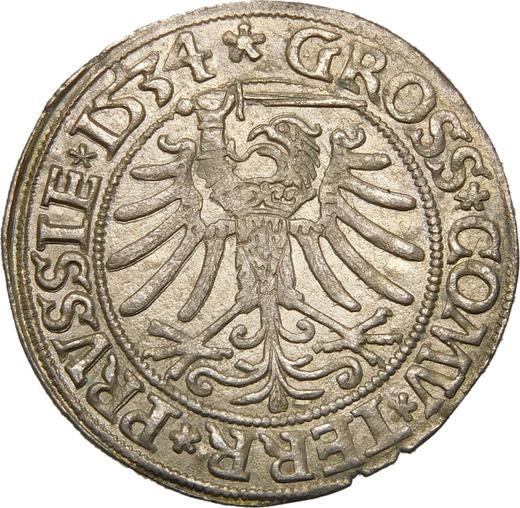 Rewers monety - 1 grosz 1534 "Toruń" - cena srebrnej monety - Polska, Zygmunt I Stary