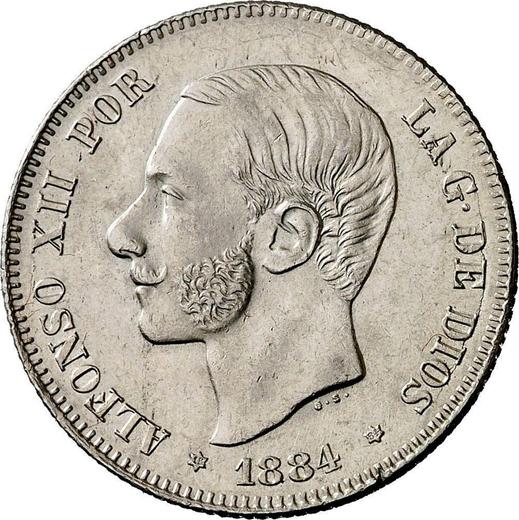 Аверс монеты - 2 песеты 1884 года MSM - цена серебряной монеты - Испания, Альфонсо XII