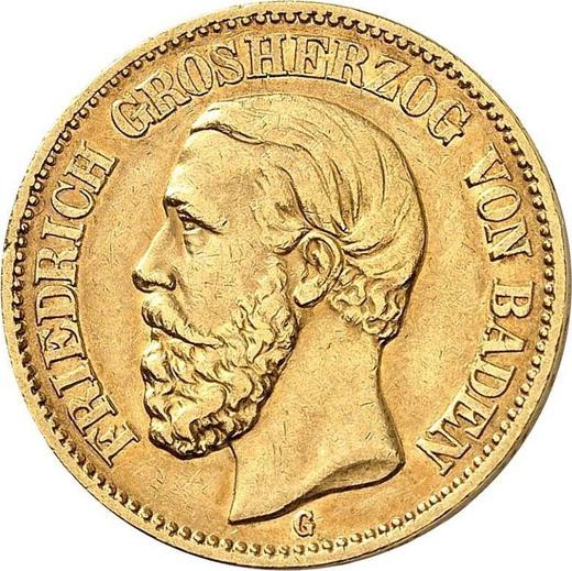 Аверс монеты - 20 марок 1873 года G "Баден" - цена золотой монеты - Германия, Германская Империя