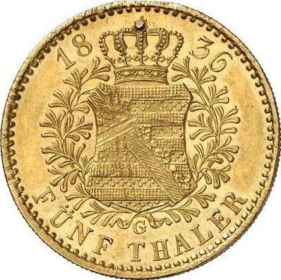 Reverso 5 táleros 1836 G - valor de la moneda de oro - Sajonia, Antonio
