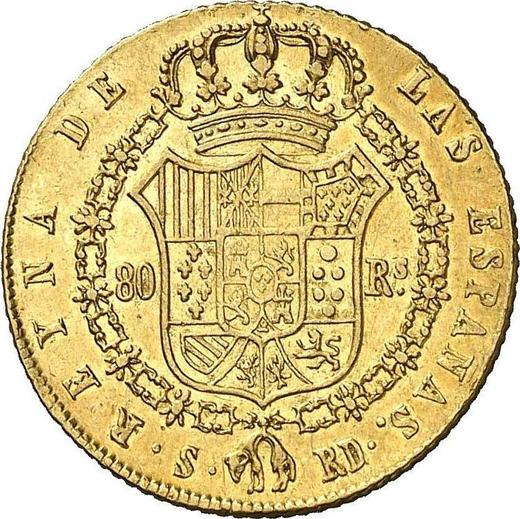 Реверс монеты - 80 реалов 1838 года S RD - цена золотой монеты - Испания, Изабелла II