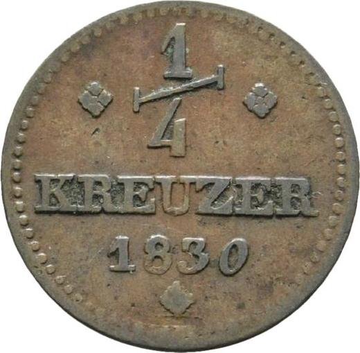 Реверс монеты - 1/4 крейцера 1830 года - цена  монеты - Гессен-Кассель, Вильгельм II