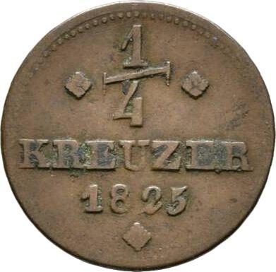 Реверс монеты - 1/4 крейцера 1825 года - цена  монеты - Гессен-Кассель, Вильгельм II