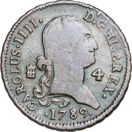 Anverso 4 maravedíes 1789 - valor de la moneda  - España, Carlos IV