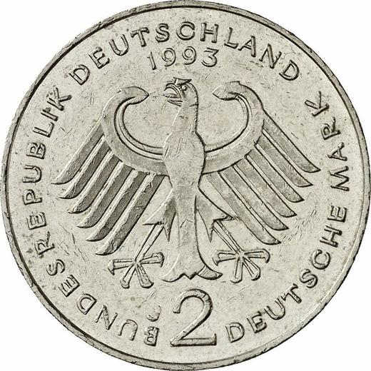 Реверс монеты - 2 марки 1993 года J "Курт Шумахер" - цена  монеты - Германия, ФРГ