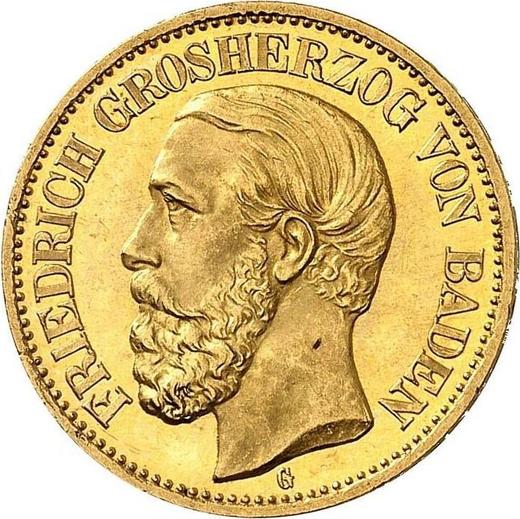 Аверс монеты - 10 марок 1872 года G "Баден" - цена золотой монеты - Германия, Германская Империя