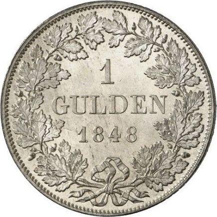 Реверс монеты - 1 гульден 1848 года - цена серебряной монеты - Бавария, Людвиг I