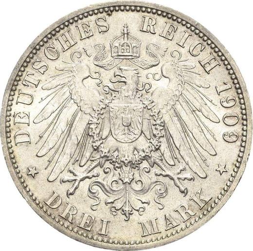 Reverso 3 marcos 1909 A "Anhalt" - valor de la moneda de plata - Alemania, Imperio alemán