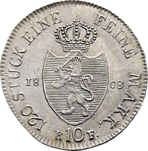 Rewers monety - 10 krajcarow 1808 R. F. - cena srebrnej monety - Hesja-Darmstadt, Ludwik I