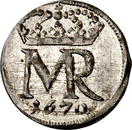 Аверс монеты - Шеляг 1670 года "Гданьск" - цена серебряной монеты - Польша, Михаил Корибут