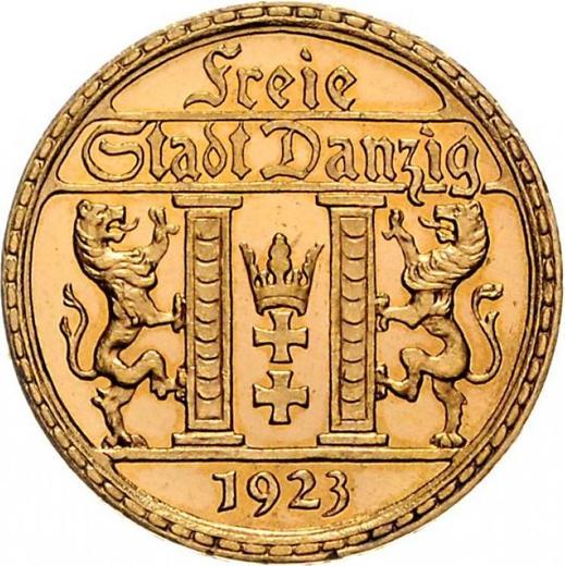 Rewers monety - 25 guldenów 1923 "Posąg Neptuna" - cena złotej monety - Polska, Wolne Miasto Gdańsk