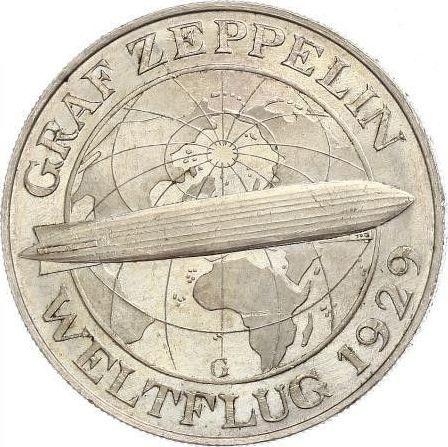 Rewers monety - 5 reichsmark 1930 G "Zeppelin" - cena srebrnej monety - Niemcy, Republika Weimarska