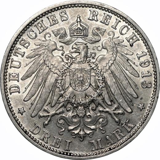 Реверс монеты - 3 марки 1913 года D "Бавария" - цена серебряной монеты - Германия, Германская Империя
