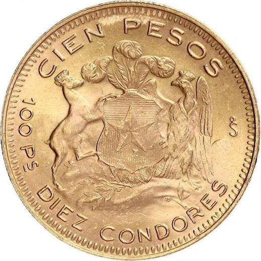 Rewers monety - 100 peso 1956 So - cena złotej monety - Chile, Republika (Po denominacji)