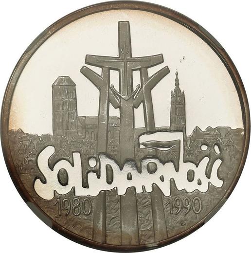 Реверс монеты - Пробные 100000 злотых 1990 года "10 лет профсоюзу "Солидарность"" - цена серебряной монеты - Польша, III Республика до деноминации