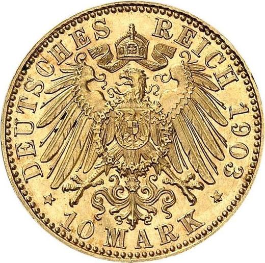 Reverso 10 marcos 1903 E "Sajonia" - valor de la moneda de oro - Alemania, Imperio alemán