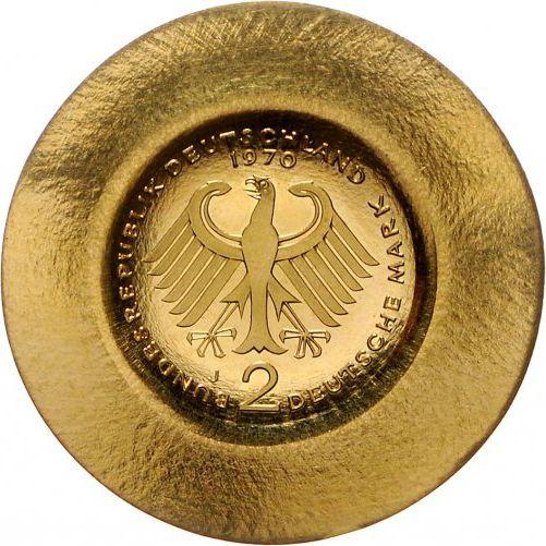 Реверс монеты - 2 марки 1970 года J "Теодор Хойс" Золото - цена золотой монеты - Германия, ФРГ
