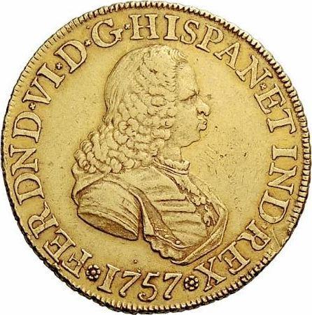 Anverso 8 escudos 1757 NR S - valor de la moneda de oro - Colombia, Fernando VI