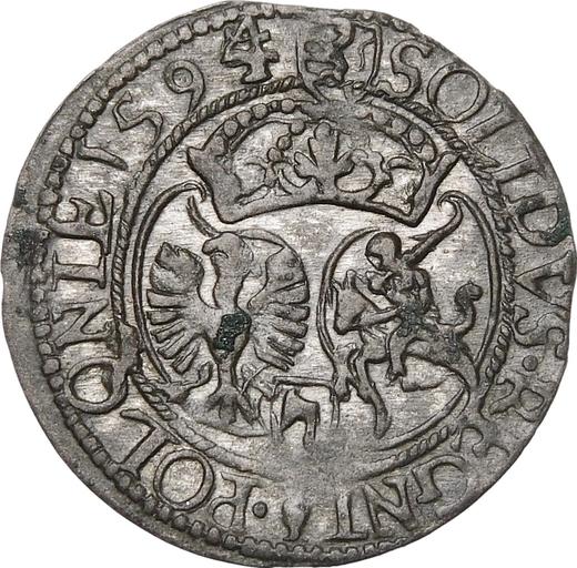 Реверс монеты - Шеляг 1594 года "Олькушский монетный двор" - цена серебряной монеты - Польша, Сигизмунд III Ваза