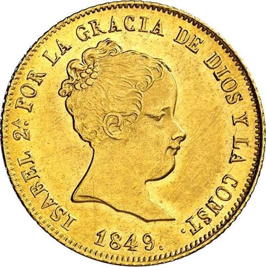 Аверс монеты - 80 реалов 1849 года M CL - цена золотой монеты - Испания, Изабелла II