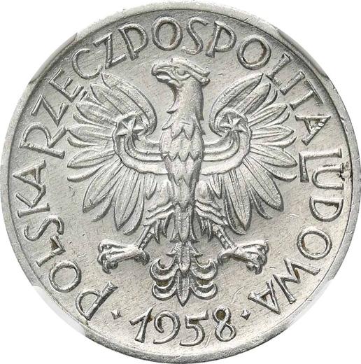 Awers monety - PRÓBA 1 złoty 1958 WK "Kwadratowa obwódką" Aluminium - cena  monety - Polska, PRL