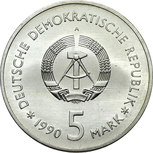 Reverso 5 marcos 1990 A "Armería" - valor de la moneda  - Alemania, República Democrática Alemana (RDA)