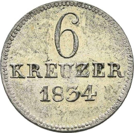 Реверс монеты - 6 крейцеров 1834 года - цена серебряной монеты - Гессен-Кассель, Вильгельм II