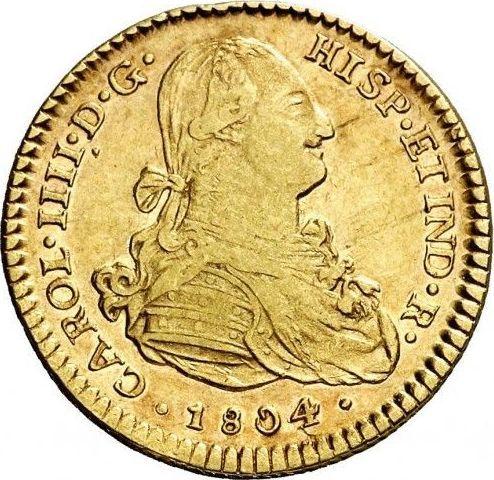 Аверс монеты - 2 эскудо 1804 года Mo TH - цена золотой монеты - Мексика, Карл IV