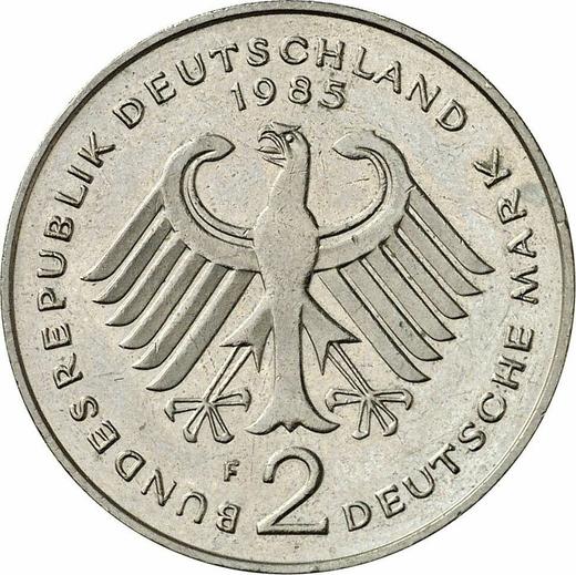 Reverse 2 Mark 1985 F "Kurt Schumacher" -  Coin Value - Germany, FRG
