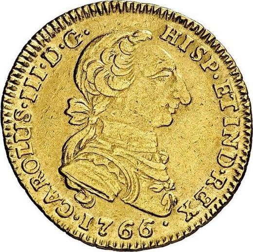 Awers monety - 2 escudo 1766 NR JV - cena złotej monety - Kolumbia, Karol III