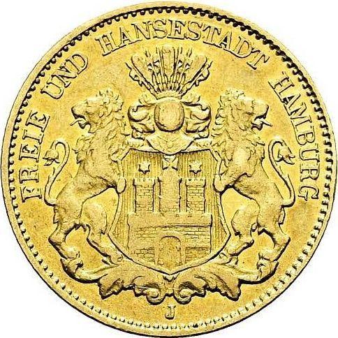 Аверс монеты - 10 марок 1890 года J "Гамбург" - цена золотой монеты - Германия, Германская Империя