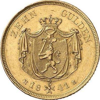 Rewers monety - 10 guldenów 1841 C.V.  H.R. - cena złotej monety - Hesja-Darmstadt, Ludwik II