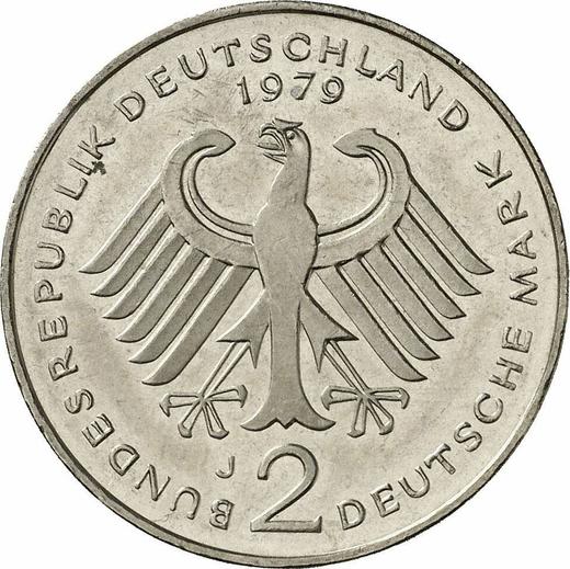 Reverso 2 marcos 1979 J "Theodor Heuss" - valor de la moneda  - Alemania, RFA