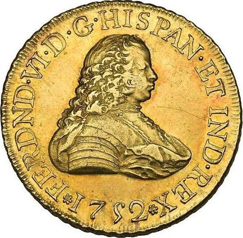 Anverso 8 escudos 1752 Mo MF - valor de la moneda de oro - México, Fernando VI