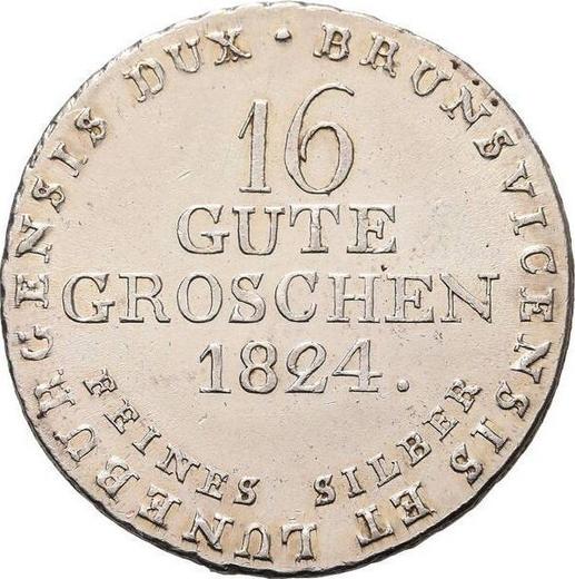 Реверс монеты - 16 грошей 1824 года - цена серебряной монеты - Ганновер, Георг IV