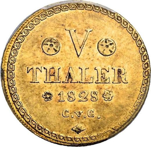 Реверс монеты - 5 талеров 1828 года CvC - цена золотой монеты - Брауншвейг-Вольфенбюттель, Карл II