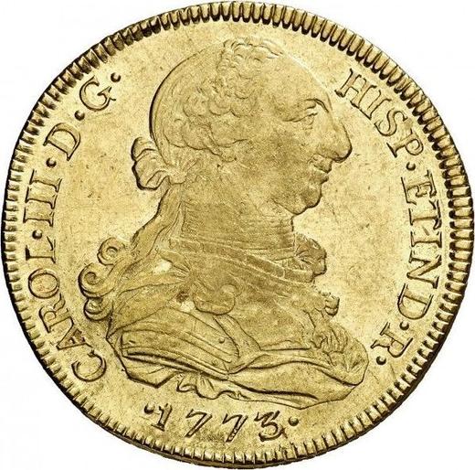 Awers monety - 8 escudo 1773 JM - cena złotej monety - Peru, Karol III