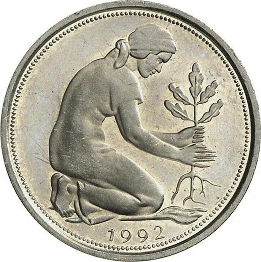 Реверс монеты - 50 пфеннигов 1992 года J - цена  монеты - Германия, ФРГ