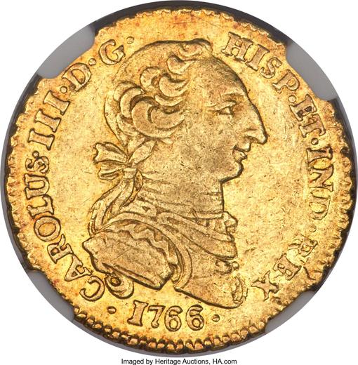 Аверс монеты - 2 эскудо 1766 года Mo MF - цена золотой монеты - Мексика, Карл III