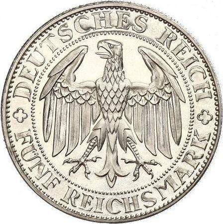 Anverso 5 Reichsmarks 1929 E "Meissen" - valor de la moneda de plata - Alemania, República de Weimar
