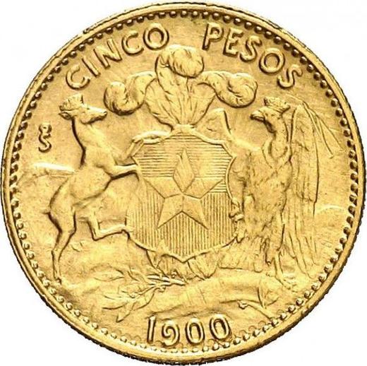 Аверс монеты - 5 песо 1900 года So - цена золотой монеты - Чили, Республика