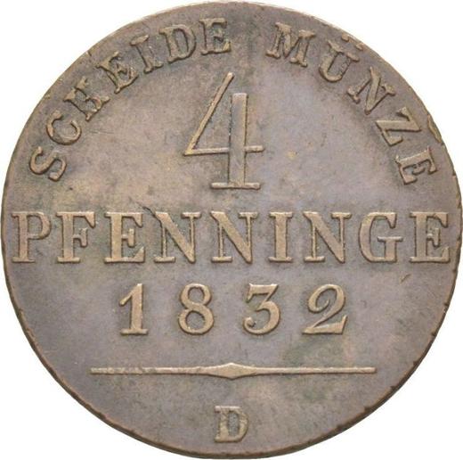 Rewers monety - 4 fenigi 1832 D - cena  monety - Prusy, Fryderyk Wilhelm III