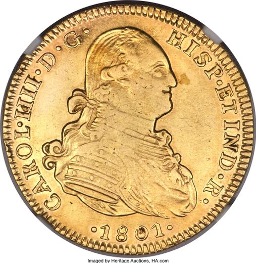 Аверс монеты - 4 эскудо 1801 года Mo FT - цена золотой монеты - Мексика, Карл IV
