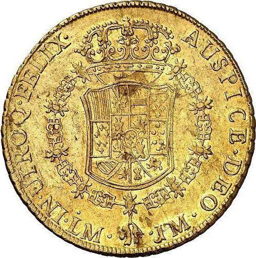 Revers 8 Escudos 1765 LM JM - Goldmünze Wert - Peru, Karl III
