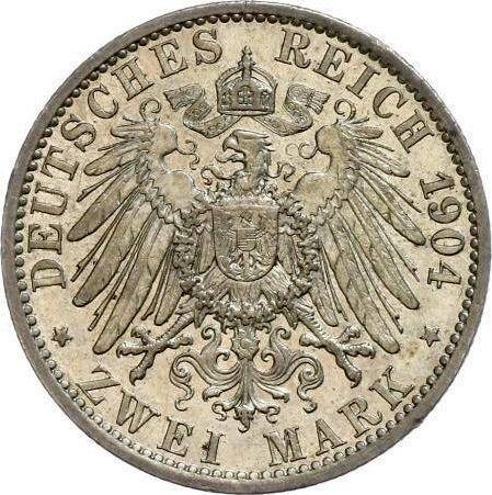 Reverso 2 marcos 1904 A "Anhalt" - valor de la moneda de plata - Alemania, Imperio alemán