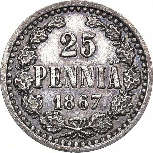 Rewers monety - 25 penni 1867 S - cena srebrnej monety - Finlandia, Wielkie Księstwo