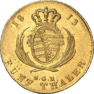 Реверс монеты - 5 талеров 1813 года S.G.H. - цена золотой монеты - Саксония, Фридрих Август I