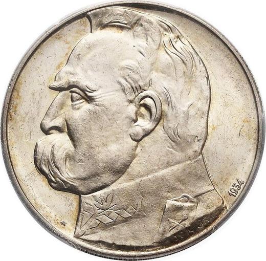Reverso Pruebas 10 eslotis 1934 "Józef Piłsudski" Plata Sin inscripción "PRÓBA" - valor de la moneda de plata - Polonia, Segunda República